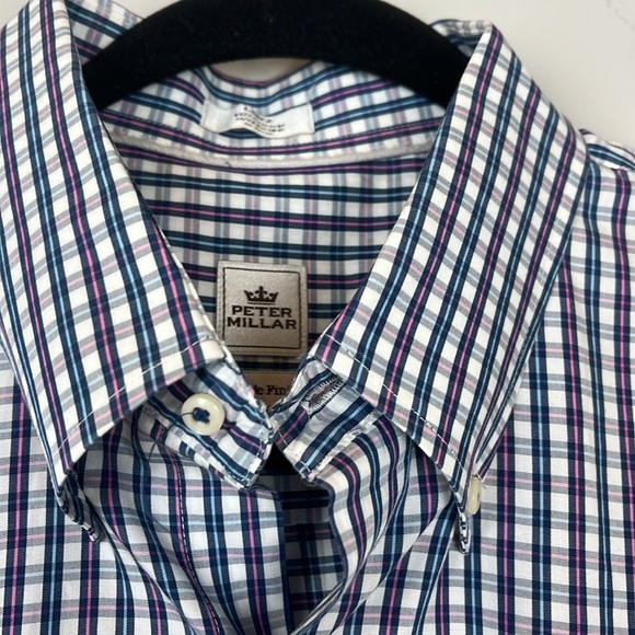 Peter Millar Seaside Finish Long Sleeve Casual Button plaid blue pink Sz Large - Picture 2 of 11